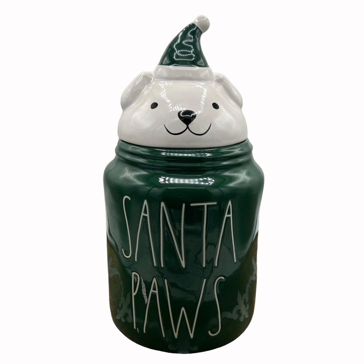 Rae Dunn by Magenta Green Santa Paws Christmas Treat Canister Container  Puppy Li