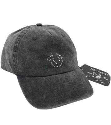 True Religion Crystal Horseshoe Baseball Cap Hat Washed Black Womens One  Size