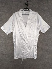 Davids Bridal Robe Womens Small Medium White Satin Short Embroidered Bride Back