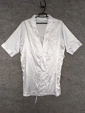 Davids Bridal Robe Womens Small Medium White Satin Short Embroidered Bride Back