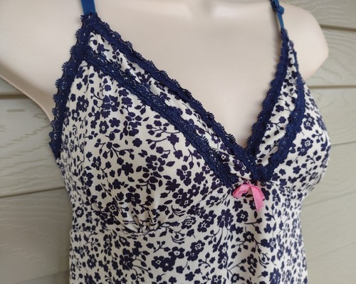 Camisón JESSICA SIMPSON Azul Marino y Blanco Floral Chemise Sin Mangas Talla Mujer L - Imagen 2 de 5