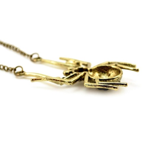 SPIDER NECKLACE 28" Chain Crystal Charm Halloween Pendant Bronze Color Metal NEW - Picture 6 of 6