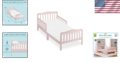 Stylish Solid Wood Toddler Bed in Pink with Safety Rails for Easy Transition - Picture 2 of 9