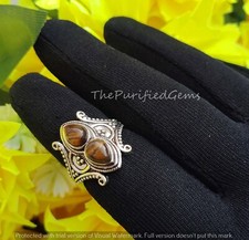 Designer Pear Shape Tiger Eye 925 Sterling Plated Gemstone Ring, Statement Ring 