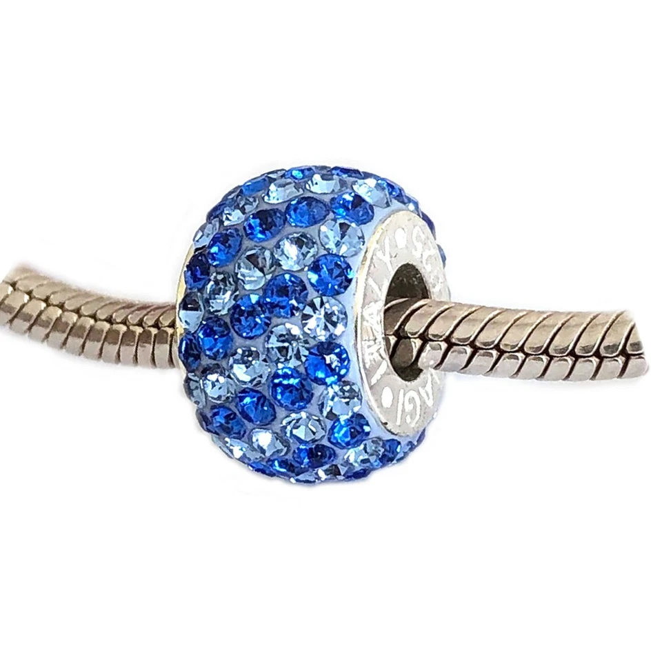 Dije a rayas de cristal azul cuentas de agujero grande plata de ley .925 Carlo Biagi Foto 2 de 4