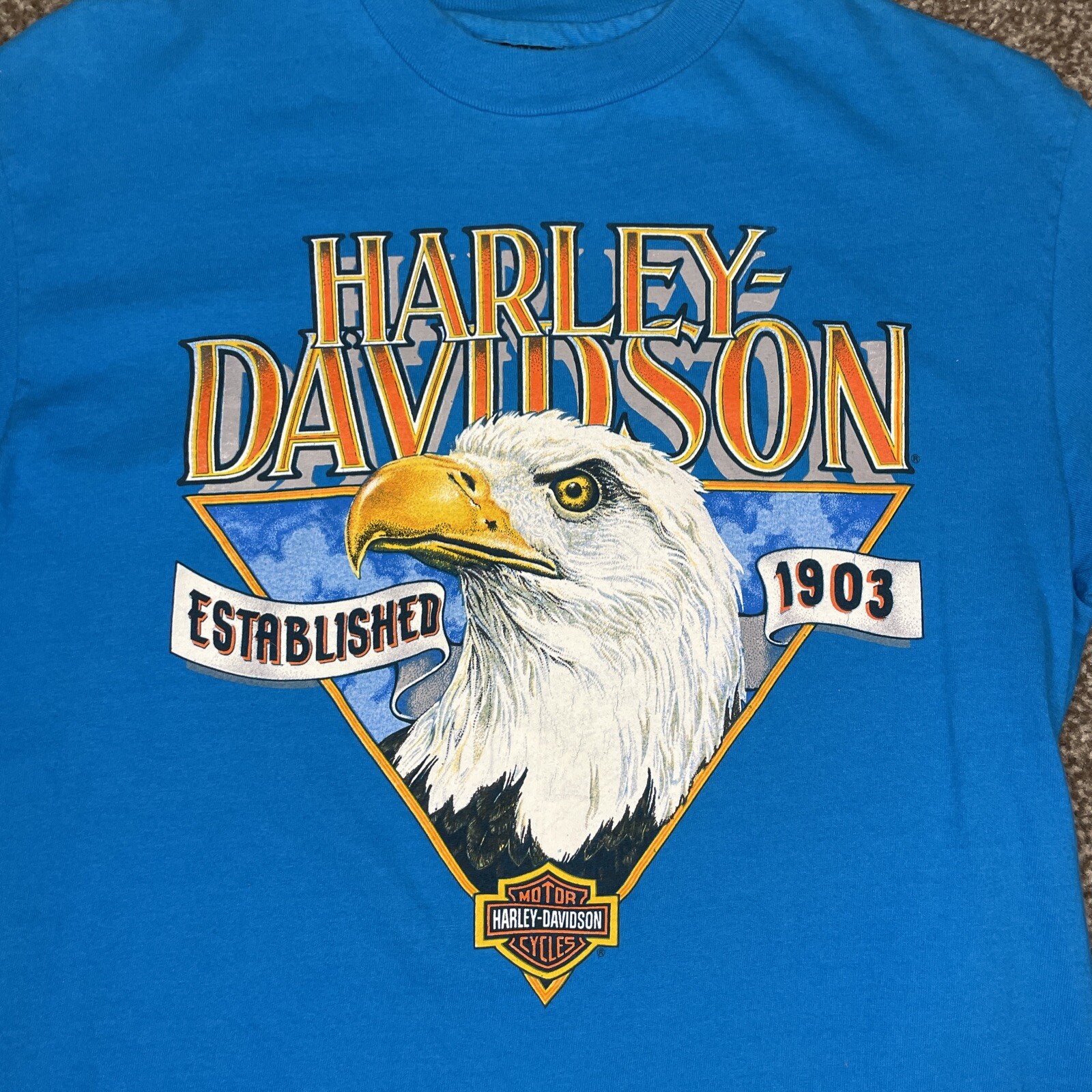 2000'S Harley-Davidson Hanes BEEFY-T Eagle Pattern Motorcycle T-Shirt, Men's Size M (approx.) unclear black type Vintage Second Hand