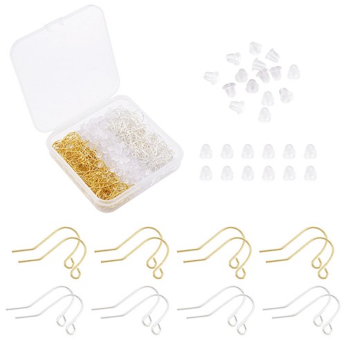 400pcs/box Iron Earring Hooks Fish Ear Wires with Earring Backs Kit Mixed Color - 第 1/7 張圖片