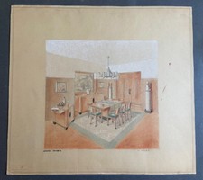 André Vanara "Art Deco Esszimmerentwurf" Mischtechnik auf Karton