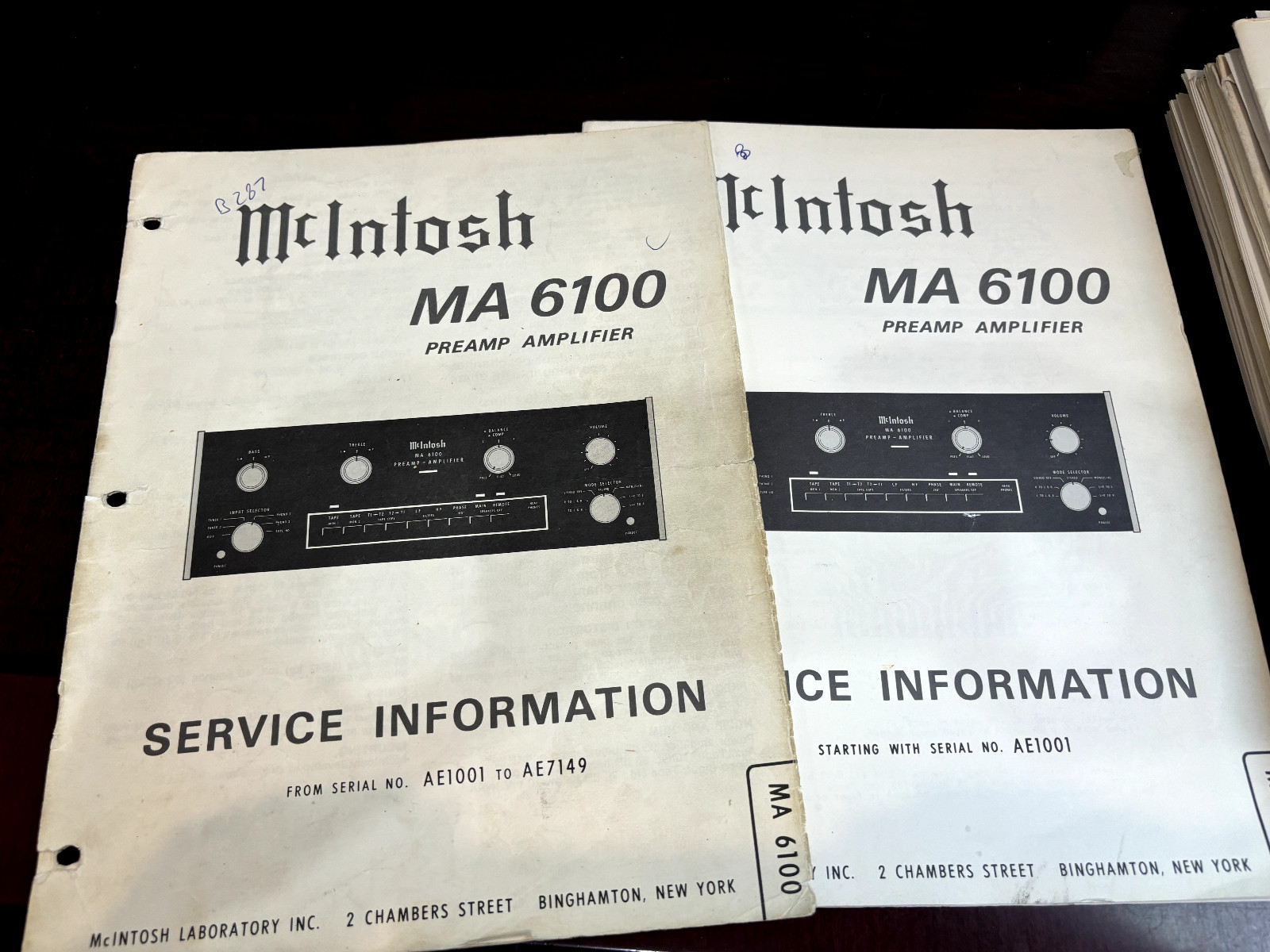 McIntosh MA6100 MA-6100 SET OF Repair Service Manual  **ORIGINAL**