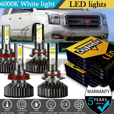For GMC Yukon XL 2015-2019 4PC 6000K Combo LED Headlight High Low Beam Bulbs Kit