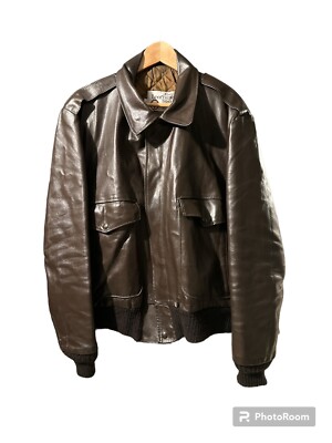 【80s】Sears A2 Flight Jacket Vintage Sears Leather Jacket XL 80s A-2 Flight Bomber Brown