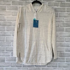 Market and Spruce Milania French Terry Curved Hem Hoodie Off-White Med NWT