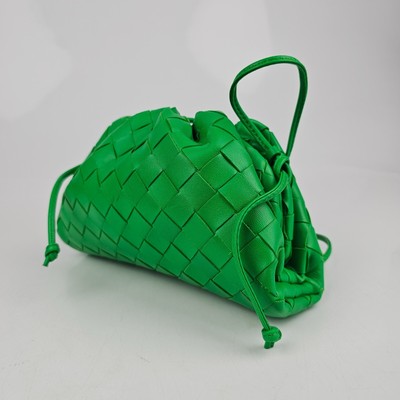 Bottega Veneta Mini Pouch Intrecciato Parakeet Green And Gold Leather Bag  New