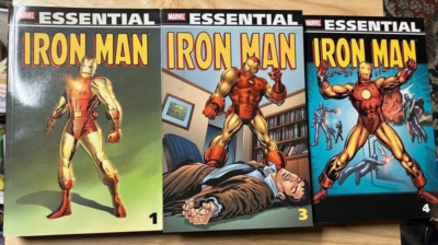 Marvel Essential Iron Man Lot of 3, Vols. 1/3/4 Black & White Reprint TPB