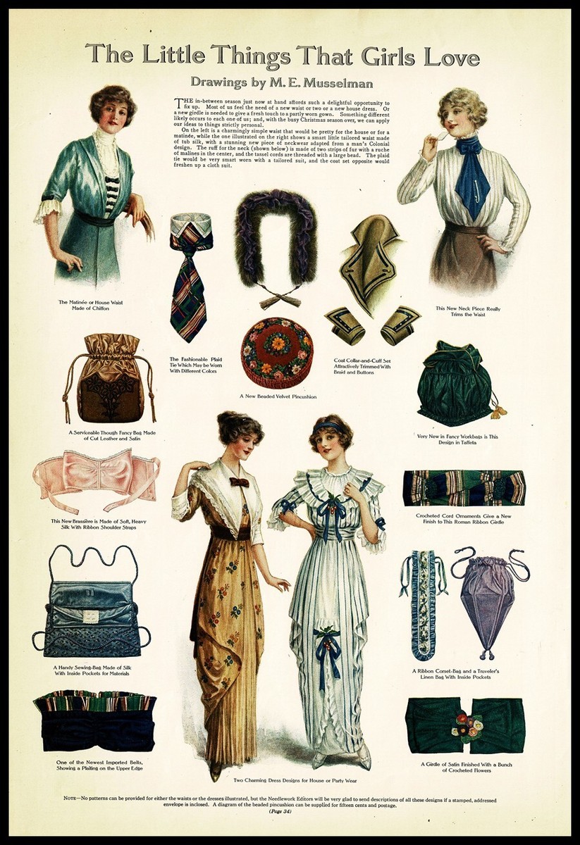 1910's Women's Fashions Original Magazine Full Color 2 Sided
