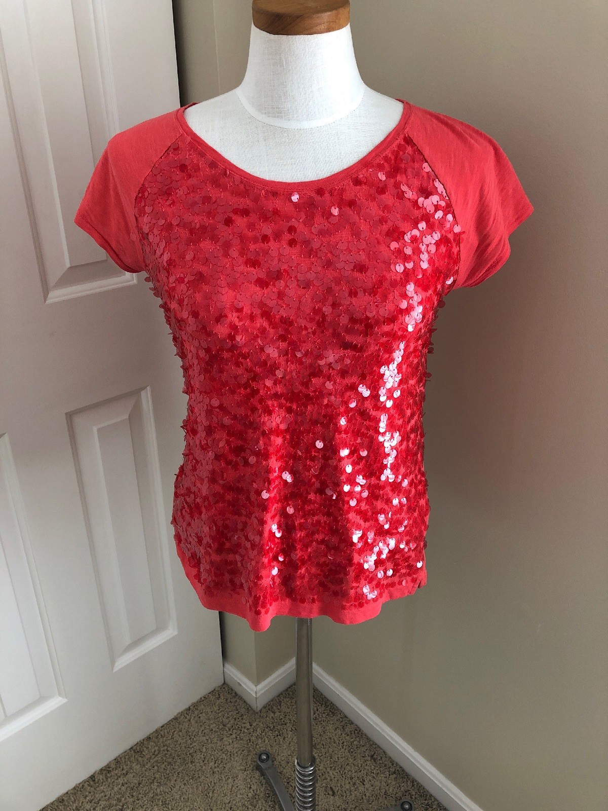 coral sequin top