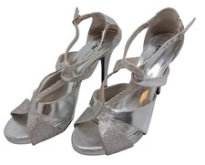 Fioni Night Women's Silver Metallic Strappy Stiletto Heels Shoe Size 7 Sparkles