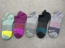5 Pair Bombas Women's Tri-Block Marl Ankle Sock Size M 5 Colors