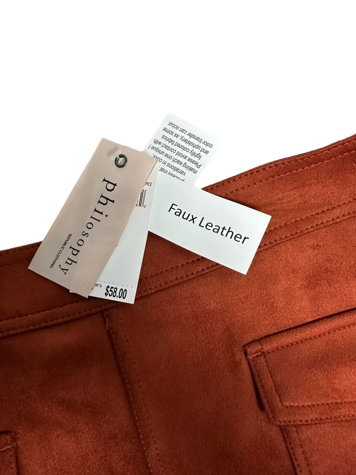 Mini-saia feminina Philosophy de couro sintético com bolsos e zíper lateral tamanho 10 especiarias - Imagem 3 de 4