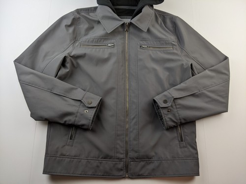 Wilsons Leather Jacket Men M Gray Removable Hood Lined Outerwear Outdoor Classic - Picture 5 of 13