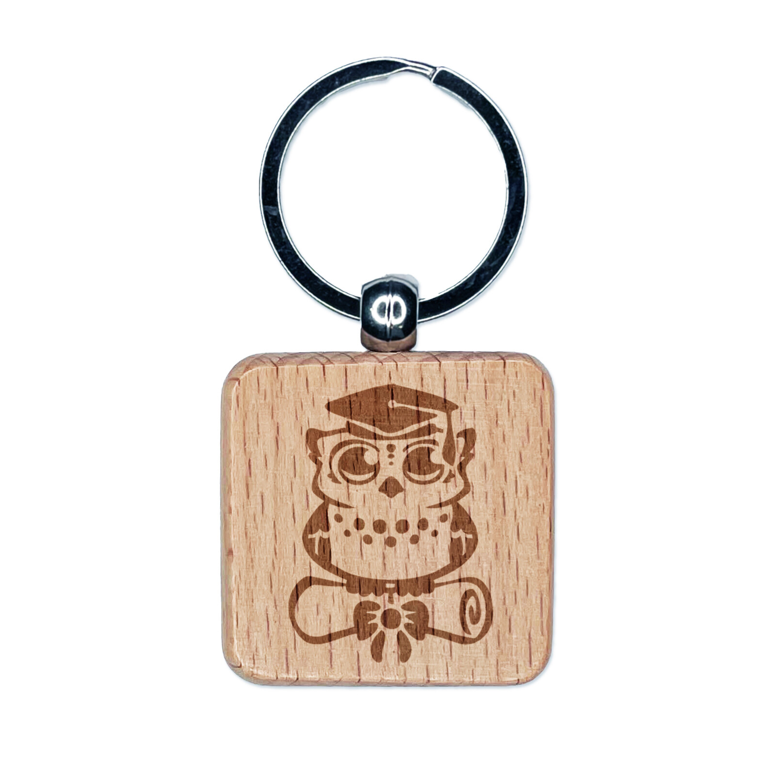 Graduation Owl Keychain with Cap and Diploma Engraved Wooden Gift for School or College