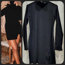 LULUS Sweet Season Black Ribbed Mock Neck Long Sleeve Bodycon Dress*Size XL*NWOT