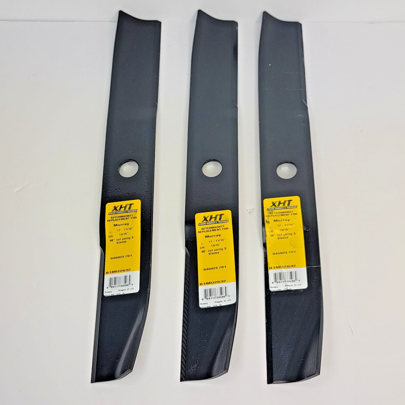 XHT 3 Mower Blades Replacement for Murray L: 17 - 11/16 CH: 13/16 48 in Cut