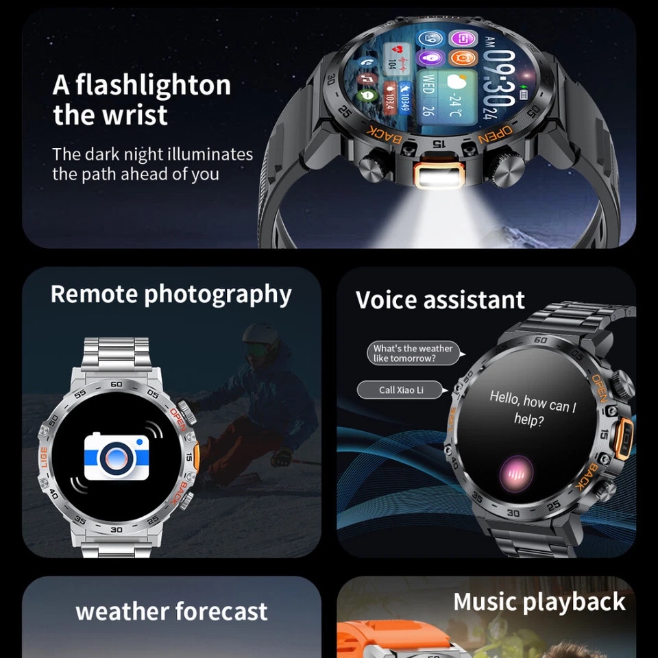 Military Smart Watch Men Answer/Make Call Waterproof Heart Rate Fitness Tracker - Image 4 of 4