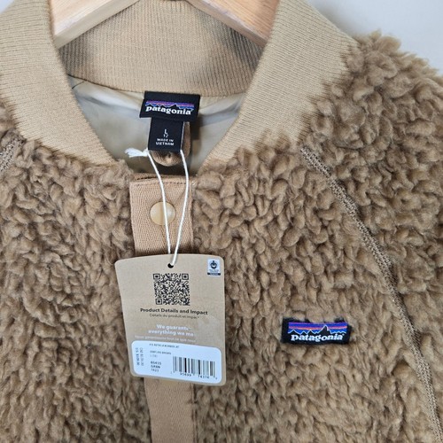 Patagonia Retro-X Bomber Jacket Size L/12 Grayling Brown Snaps Pockets Coat - Picture 3 of 4
