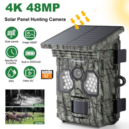 Solarna kamera do dzikich zwierząt 4K 48MP 120° Czujnik ruchu Kamera myśliwska z kartą pamięci 32G - Zdjęcie 1 z 9