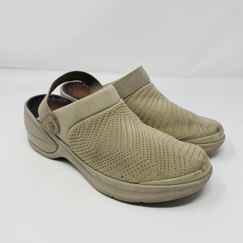Bzees Size 8.5 Quilted Fabric Kitty Clogs Slip On Shoes Taupe Tan Backless