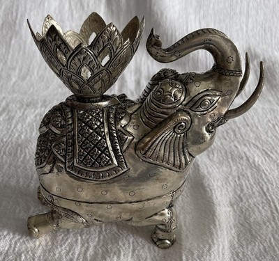 Cambodia Khmer Silver Elephant Sitting Statue Box--5.25'' X 2.5'' X 4.25''