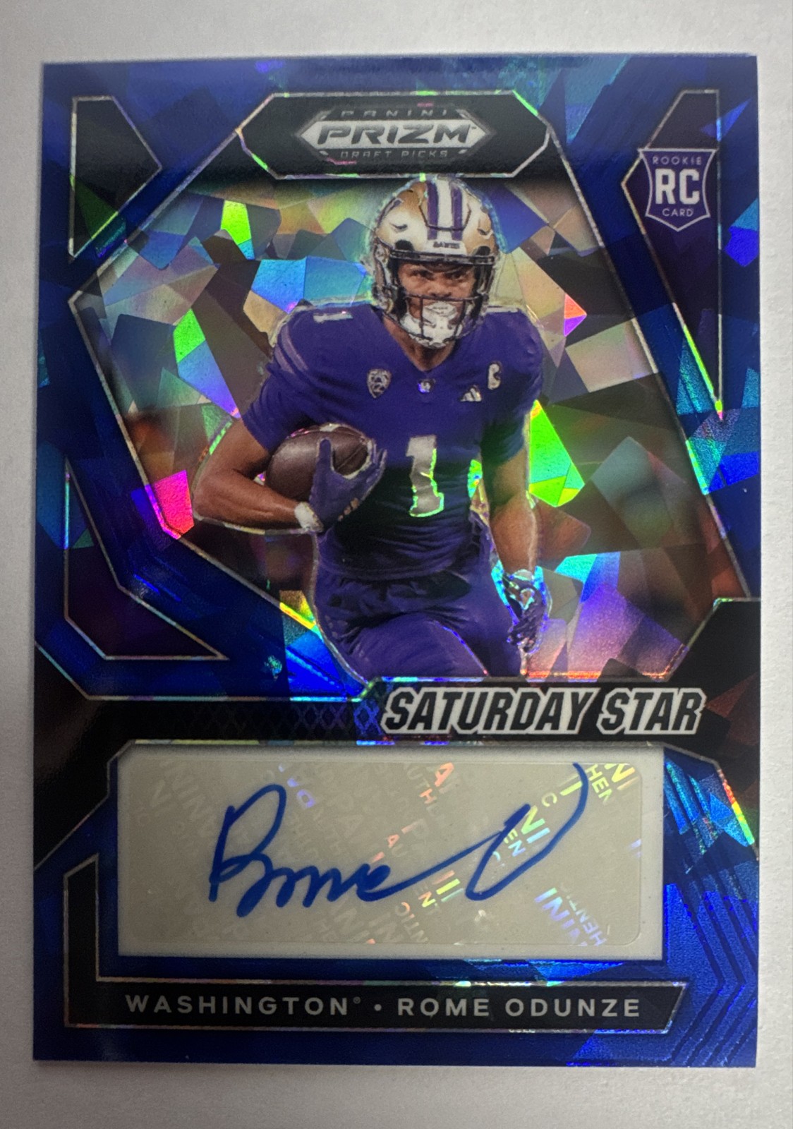 Rome Odunze Panini Prizm Draft Picks Saturday Star Signatures #SSSROE Blue Ice