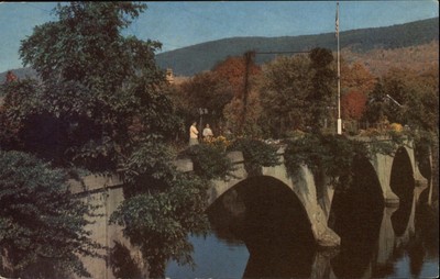 Shelburne Falls MA stone arch Bridge Mohawk trail fall foliage vintage postcard