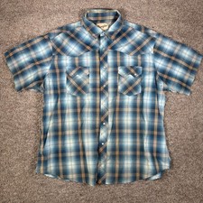 Vintage Wrangler Mens Plaid Short Sleeve Western Pearl Snap Shirt Sawtooth 2XL