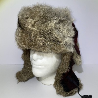 Mad Bomber Rabbit Fur Red Plaid Trapper Hat Size XL