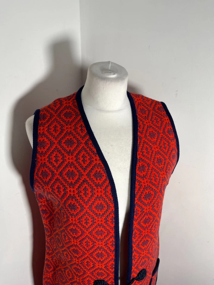 Vintage Welsh tapestry jacket tunic 12 14 VGC waistcoat orange long handmade - Image 3 of 4