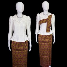 Khmer Traditional Outfit  2 Piece, Khmer Shirt  Skirt  FREE Khmer Scarf