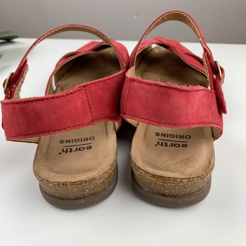Earth Origins Palomas Percy Sandals Red Nubuck Leather Wedge Women's 8 Wide - Picture 9 of 10