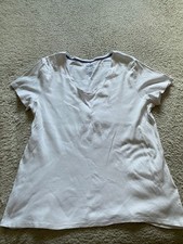 Croft  Barrow Women Short Sleeve V-Neck T-Shirt White Size L