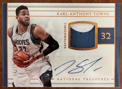 KARL-ANTHONY TOWNS 2016-17 National Treasures Bronze AUTO JERSEY PATCH #d/15 KAT