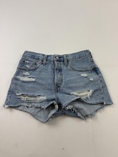 Levi's 501 Shorts Womens W28 Blue Denim High Rise Cutoff Button Fly 56327-0269