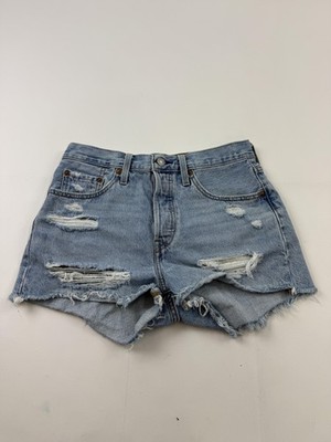 Levi's 501 Shorts Womens W28 Blue Denim High Rise Cutoff Button Fly 56327-0269
