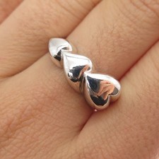 925 Sterling Silver Vintage Graduated Triple Puffy Heart Ring Size 8
