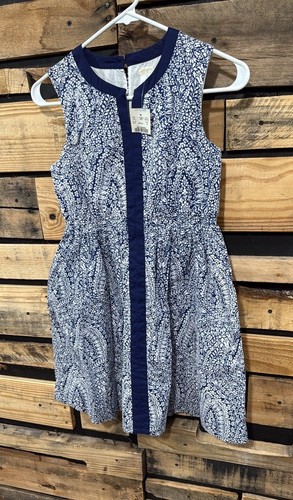 CrewCuts Girls Navy and White Floral Print Sleeveless Dress With Pockets 12 NWT - Picture 2 of 7