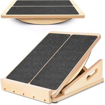2-in-1 Wooden Balance Board & Four Adjustable Incline Board 