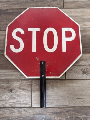 Stop Sign ストップサイン　アメリカン　ビンテージ Vintage School Crossing Handheld Stop Sign Wood Handle 1960s | eBay