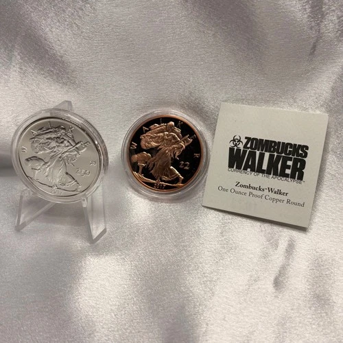 VERY RARE Zombucks Walker 1 oz Silver .999 and 1 oz proof Copper Round Set [1B]