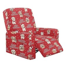 Cute Dog Red Recliner Protector Stretch Christmas Red Xmas Dogs Merry Christmas