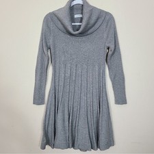 Calvin Klein Womens L Gray Sparkle Cowl Sweater Dress Pleated Skirt Holiday Glam